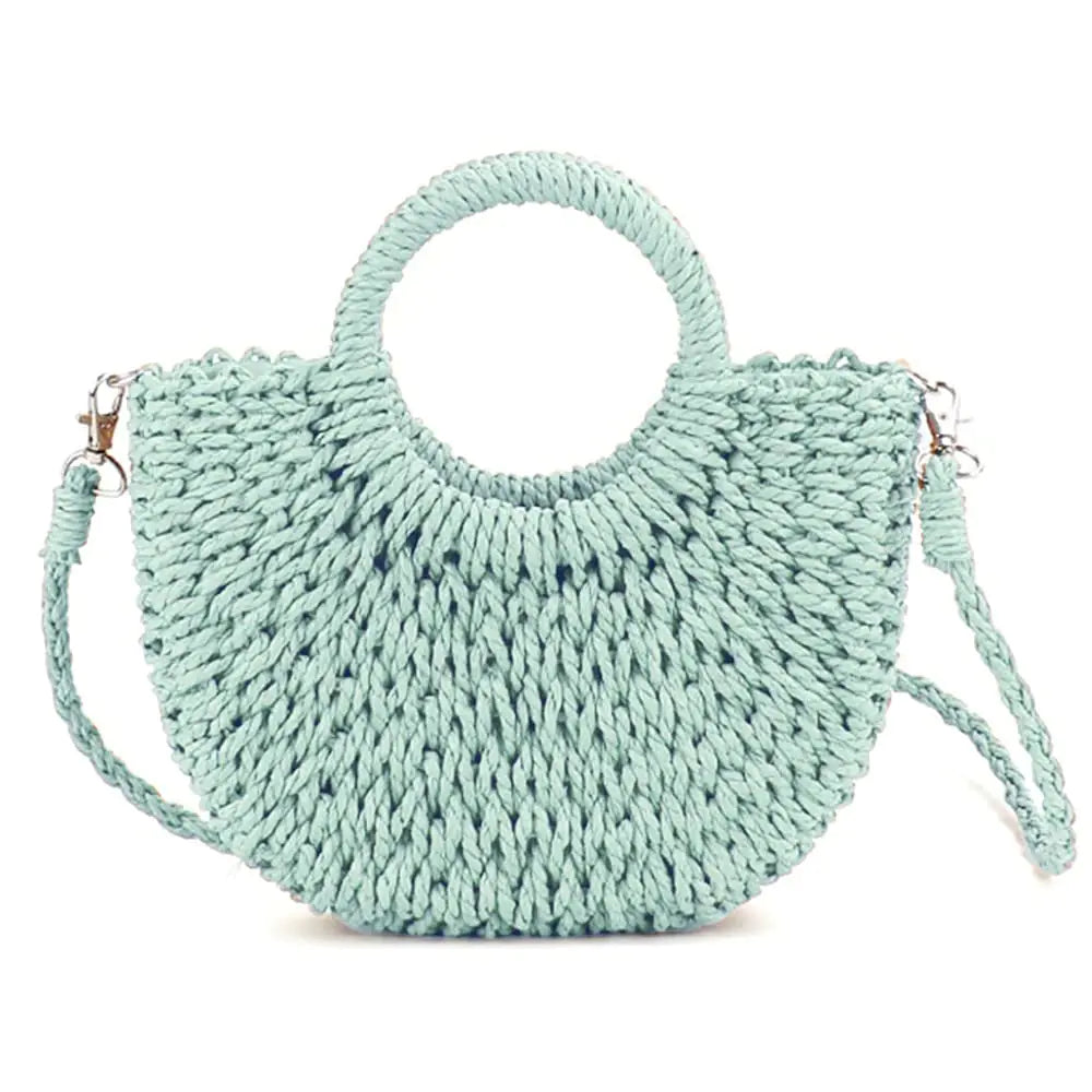 Mint Rattan Half‑Moon Tote